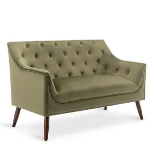 2 Seater Loveseat Small Sofa in Velvet Sage Green Fabric