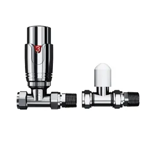 Thermostatic and Manual Control Corner Towel Radiator Valves15mm Pair Chrome