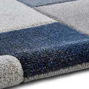 Grey/Blue Geometric Modern Machine Made Easy to Clean Rug for Living Room Bedroom and Dining Room-200cm X 290cm