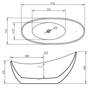 Black 1750mm Freestanding Bathtub