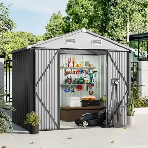 238.8cm W Grey Outdoor Garden Metal Storage Shed with Anti-Corrosion Coating, 8x6 ft