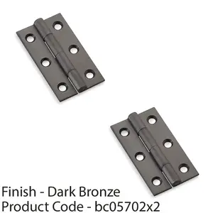 2 PACK - PAIR Solid Brass Cabinet Butt Hinge - 50mm - Dark Bronze Premium Cupboard