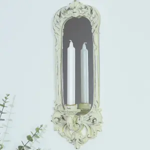 Melody Maison Ornate Cream Mirrored Candle Sconce