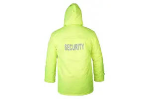 RAC3 Security Parka Jacket with Hood for Men, Water-Resistant, Windproof Design, "SECURITY" Print, Sizes S to 4XL (Yellow XL)