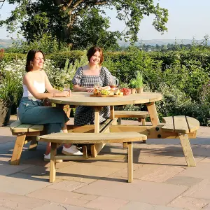 Zest Rose Round Wooden Picnic Table Garden Bench Seat FSC 8 Seater