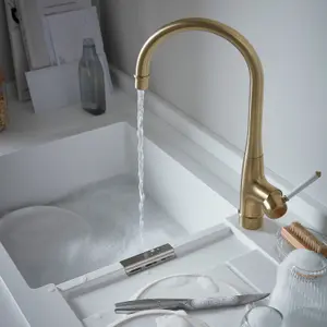 GoodHome Filbert Brass effect Kitchen Side lever Tap