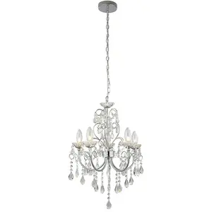 Bathroom Ceiling Pendant Light Chrome & Crystal IP44 5 Bulb Hanging Lamp Rose