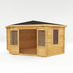 Waltons Wooden 4m x 4m Corner Log Cabin Summerhouse Garden Room - 28mm Double Glazed