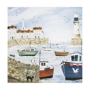 Harbourside Lighthouse Printed Canvas Landscape Wall Art