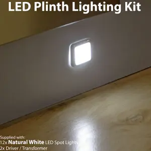 Square LED Plinth Light Kit 12 NATURAL WHITE Spotlights Kitchen Bathroom Panel