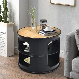 Costway Round Coffee Table Sofa Table with 2-Tier Storage Shelves