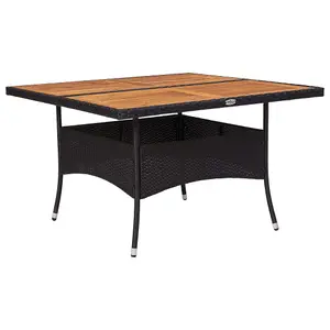 Berkfield Outdoor Dining Table Black Poly Rattan and Solid Acacia Wood