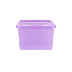 Wham Crystal Sparkle 3x 45L Plastic Storage Boxes with Lids Sparkle Lavender (Purple). Medium Size, Strong (Pack of 3, 45 Litre)