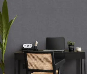 Plain Charcoal Black Grey Linen Glitter Textured Paste the Wall Wallpaper Vinyl