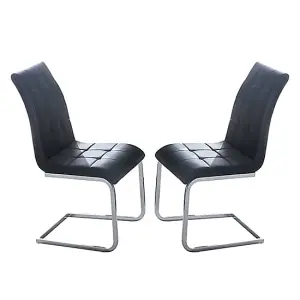 Paris Black Faux Leather Dining Chairs In Pair