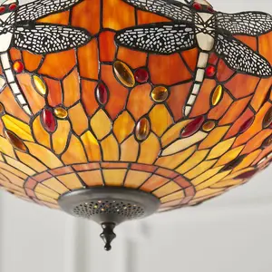 Tiffany Glass Hanging Ceiling Pendant Light Orange Dragonfly 3 Lamp Shade i00111