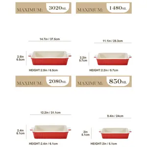  4 Piece Ceramic Baking Dish Set Red