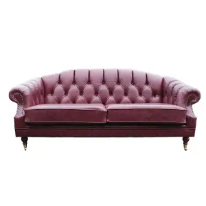 Chesterfield 3 Seater Old English Burgandy Leather Sofa Settee Bespoke In Victoria Style