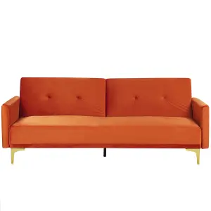 Beliani Retro Sofa Bed LUCAN Orange Velvet