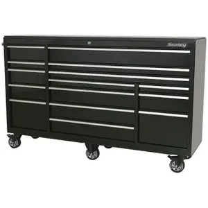 15 Drawer Black Portable Tool Chest with Locking Mobile Storage - 1845mm x 510mm x 1125mm