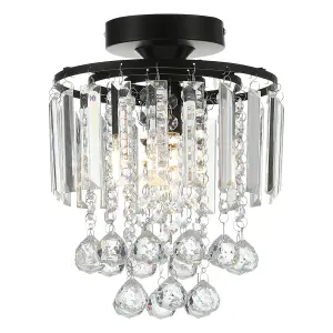 Modern Chandelier Droplet Crystal Ball Black Base Mount Ceiling Light Fixture