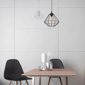 Milagro Colin Black Pendant Lamp 1XE27 Hand Made Matt Black Cage Style Lamps Creating Industrial Chic