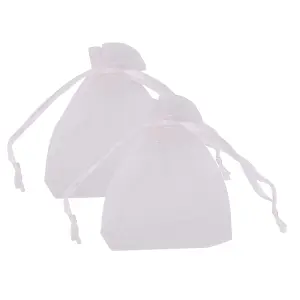 Neel Blue Pack of 100 Organza Bags, 7cm x 9cm Gift Bags Sheer Drawstring Pouches, White