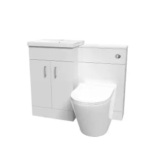 Nes Home Gloss White Vanity Basin Cabinet, WC Unit & Rimless Toilet