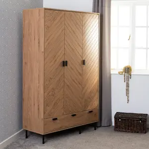 Leon 3 Door 2 Drawer Wardrobe Medium Oak Effect