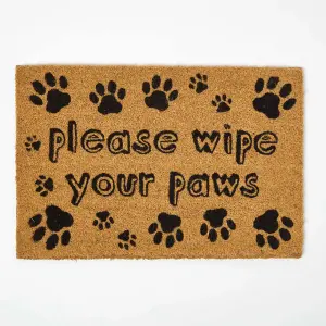 Homescapes Coir Doormat 'Wipe Your Paws', Natural, 40 x 60 cm