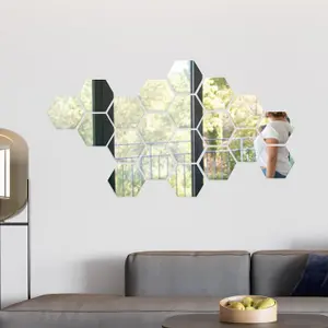 Walplus Hexagonal Removable Acrylic Mirror Art - 20 pcs Mirror Sticker