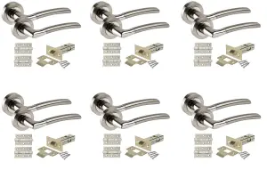 Golden Grace Indiana Style Chrome Door Handles, Duo Finish, 6 Sets with Ball Bearing Hinges and 64mm Tubular Latch