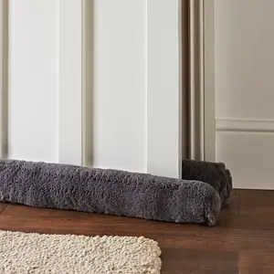 Faux Fur Door Draught Excluder Charcoal Grey