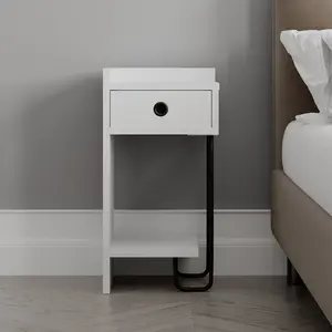 Jan Versatile Modern Bedside Table with Drawer and Open Shelf White / Left Orientation