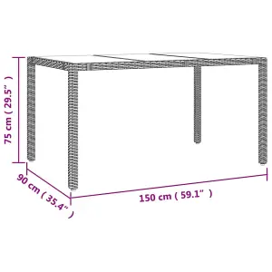 Berkfield Garden Table with Glass Top Beige Poly Rattan&Tempered Glass