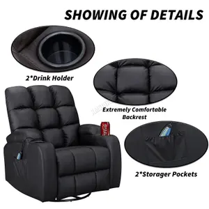 WestWood Leather Massage Recliner Chair Sofa Rocking Swivel Armchair Remote Control Black