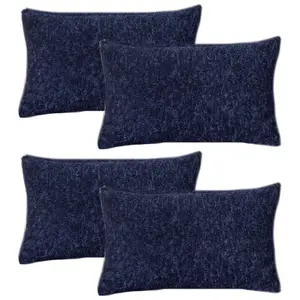 Teddy Fleece 4 x Pillowcase Marl Supersoft Warm Plush Pillow Cover, Dark Blue