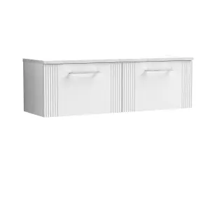 Retro 2 Drawer Wall Hung Vanity Unit with Sparkling White Laminate Worktop - 1200mm - Satin White - Balterley