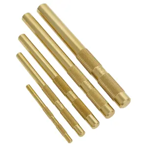 Sealey Brass Punch Set 5 Pcs 1/4" 3/8" 1/2" 5/8" 3/4" Sizes Knurled Grip AKB05