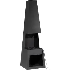 Elegant 45x150cm Black Steel Chiminea Wood Burner with Firewood Storage for Outdoor Heating