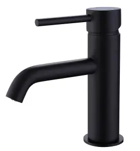 Matt Black Round Cloakroom Basin Mixer Tap Sink Mono Bathroom + Flexi Tails