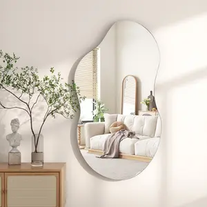 Asymmetrical Metal Framed Wall Accent Mirror Silver / 109.2cm H x 55.1cm W