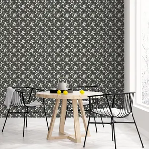 Galerie Secret Garden Black/Cream Delicate Flower Trail Wallpaper Roll