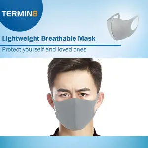 Termin8 Lightweight Breathable Reusable Face Mask for Adults, Machine Washable - Grey