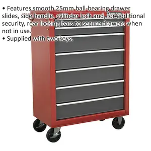 7 Drawer Red Portable Tool Chest with Lock and Ball-Bearing Slides