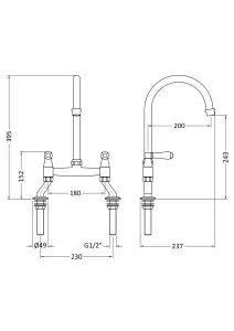 Traditional Bridge Mixer Kitchen Tap with Lever Handles - Brushed Brass