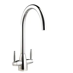 Liquida LT03CH Monobloc Swan Neck Twin Lever Chrome Kitchen Mixer Tap