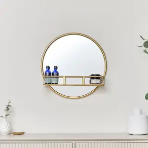 Melody Maison Round Gold Mirror With Shelf - 50cm x 50cm