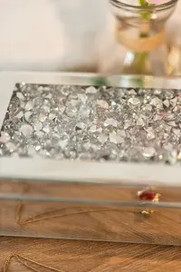 Silver Mirror Jewellery Box With Crushed Diamantes