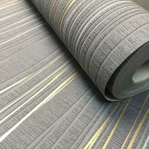 Charcoal Grey Metallic Gold Stripe Textured Vinyl Wallpaper